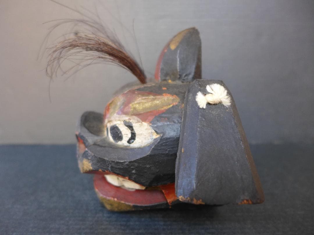 明治大正期頃　獅子頭　一刀彫り　木彫　魔除け　厄除け レトロ　アンティーク　骨董