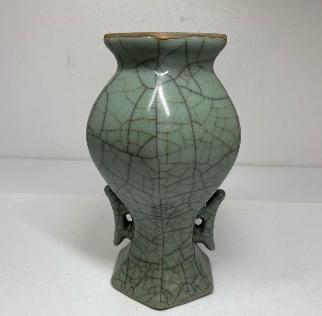 国古窯　哥窯青磁ヒビ焼　花瓶　高さ約18.4㎝