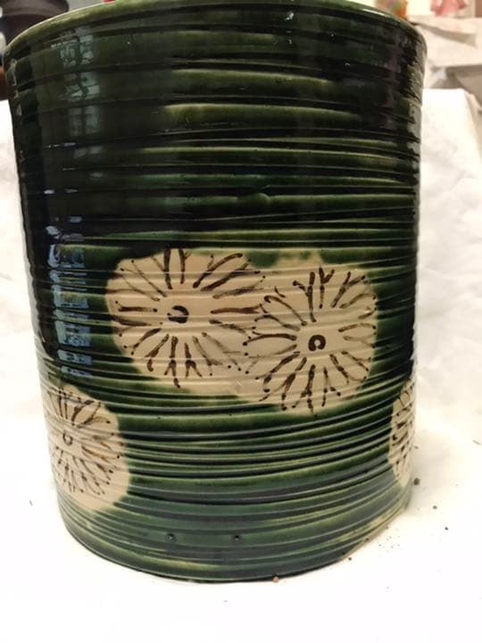 火鉢在銘　織部焼菊抜き火鉢時代アンティーク大正昭和レトロ古民具鉢カバー茶道具1個