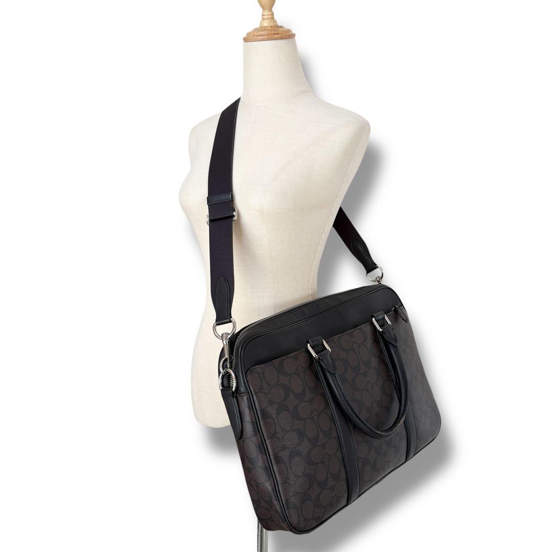 COACH メンズ コーチ シグネチャー レザー ブリーフケース 2way 茶黒