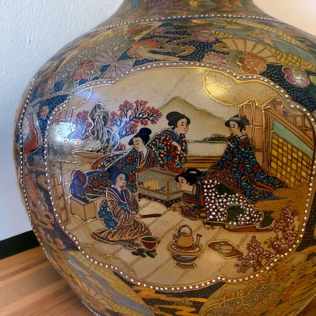 管理番号❀M170◻️⊶薩摩焼 金蒔絵 金彩 大壺 織田信長 武者 古美術