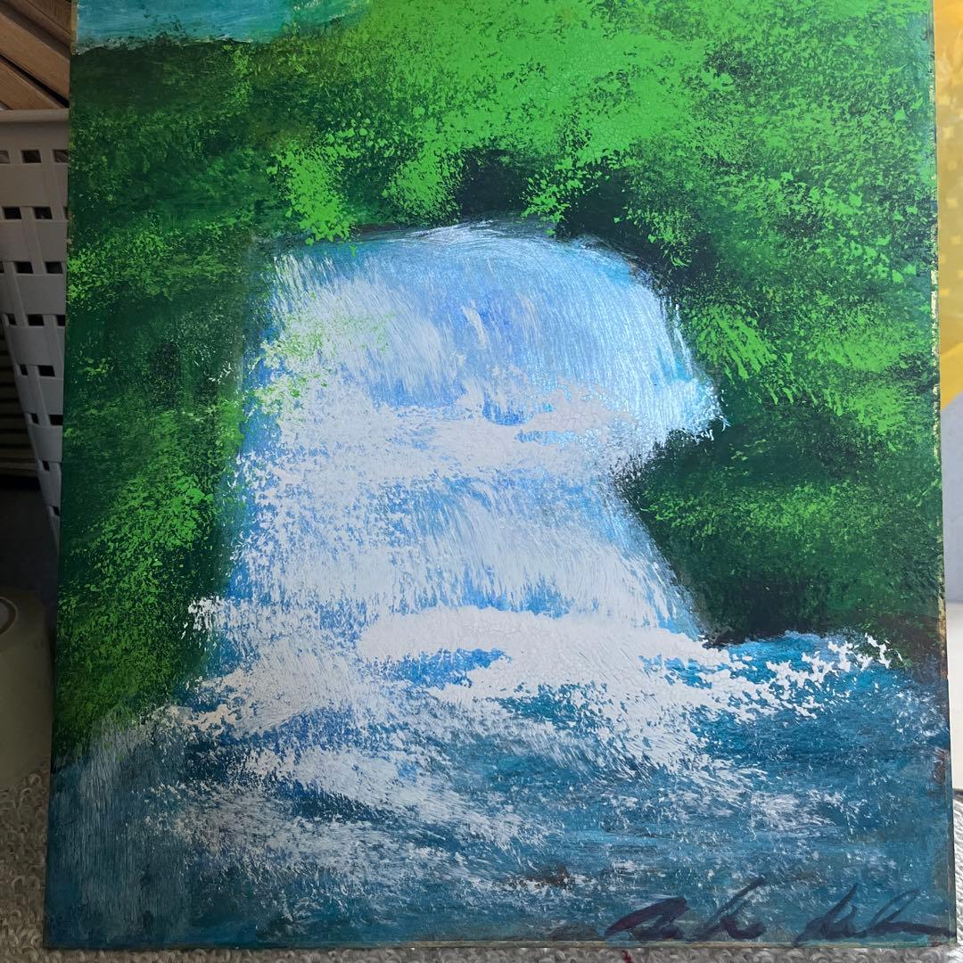 滝のパステル画 サイン入り