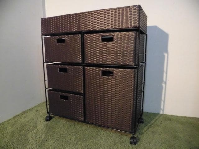 アウトレット【送料無料・新品】ラタン風★サニタリー★ワイドランドリーチェスト