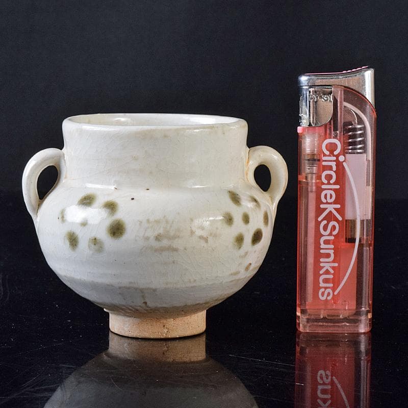 中国　磁州窯白釉　褐彩　双耳小壷　C　R8242