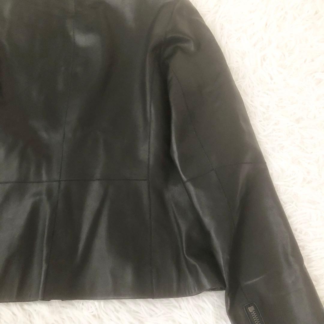 美品 セオリー ラムレザー ライダースジャケット FLAT CREW JKT 黒