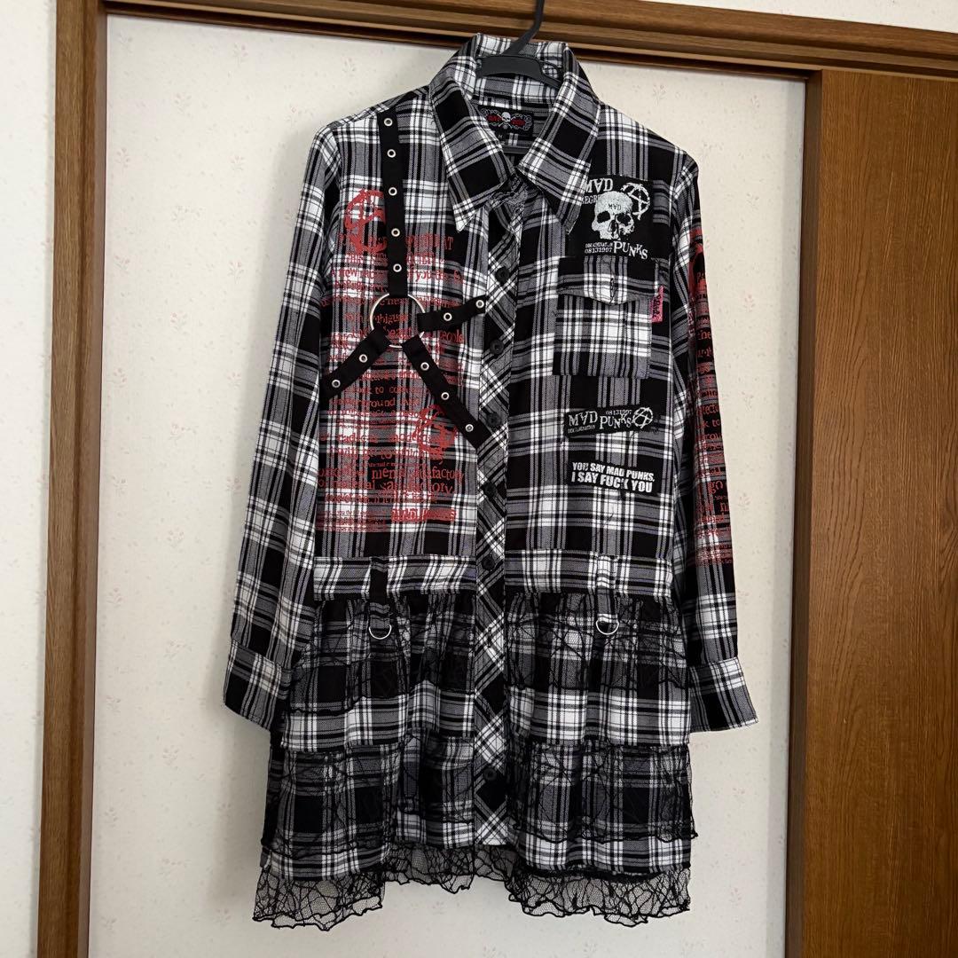 チェック柄ミニワンピース 長袖 マッドパンク　MADPUNKS