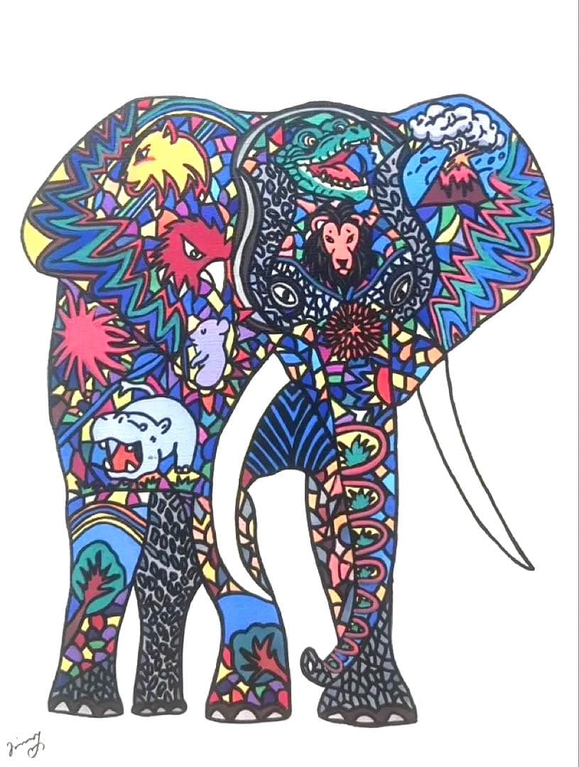 【F6号】ジミー大西（アフリカ）手描き/表裏サイン有/油彩/アクリル/絵画/額縁