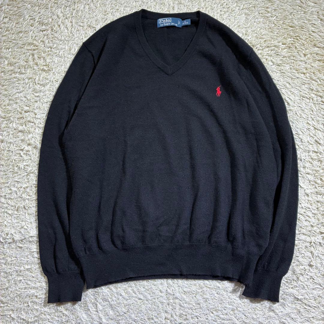 美品　90s　ポロバイラルフローレン　Vネック　セーター　ラムウール　ブラック