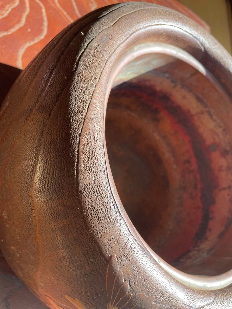 美品　時代　桐火鉢　秋草蒔絵 火鉢　螺鈿入り　茶道具　骨董品　木製火鉢　100年