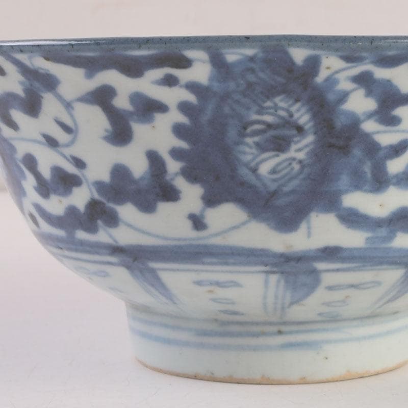 中国　呉須染付　花草文　鉢　時代箱付　C　9247