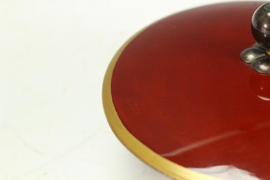 古鉄 持ち手 唐草 銀象嵌 瓶 注器 鉄瓶 銀摘 金縁朱塗蓋(K-XA811)