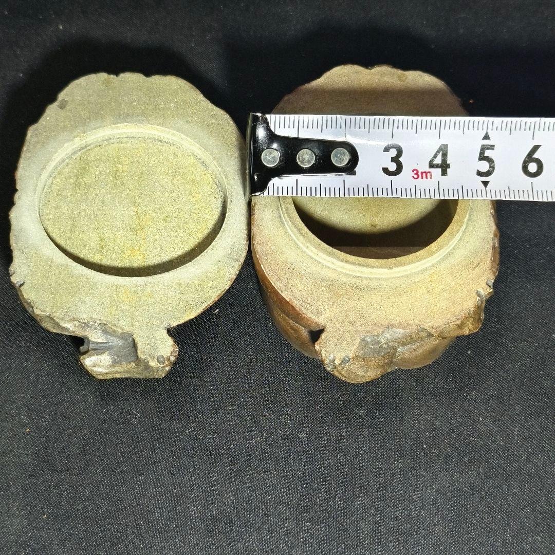 茶道具 瓜型香合 天然石 手彫り 箱付き 朱肉入 書道具 未使用美品 蒐集家放出