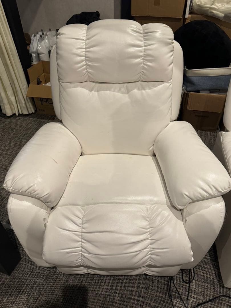【沖縄・引き取り限定】電動ラウンジチェア シフォン ホワイト★ソファ マツエク