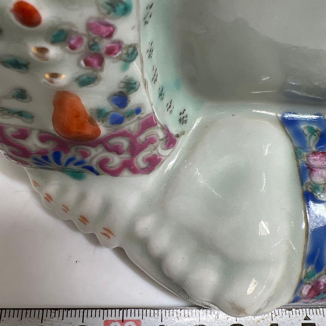 中国景徳鎮　羅漢肝嶺上　朱義順作　粉彩布袋置物　高さ約25㎝　トコル