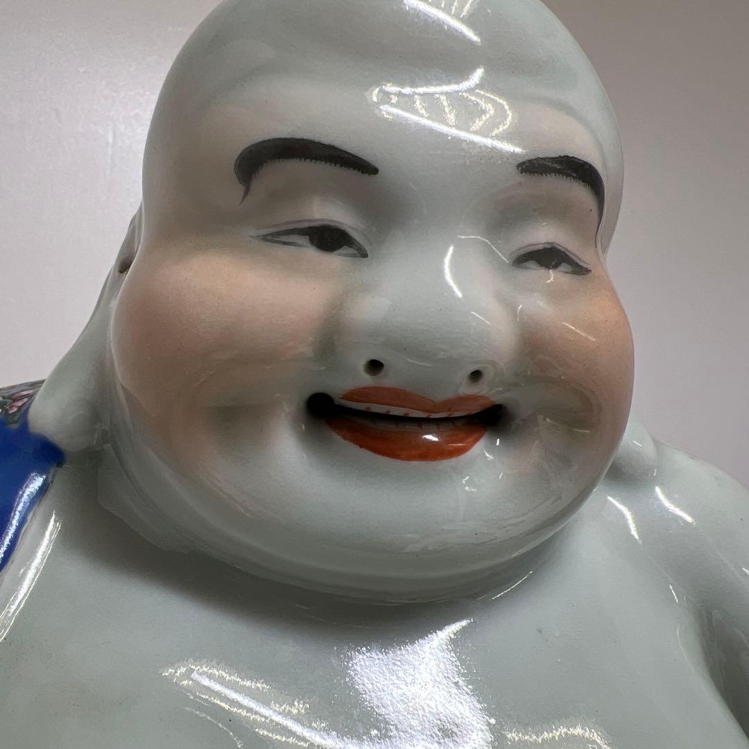 中国景徳鎮　羅漢肝嶺上　朱義順作　粉彩布袋置物　高さ約25㎝　トコル