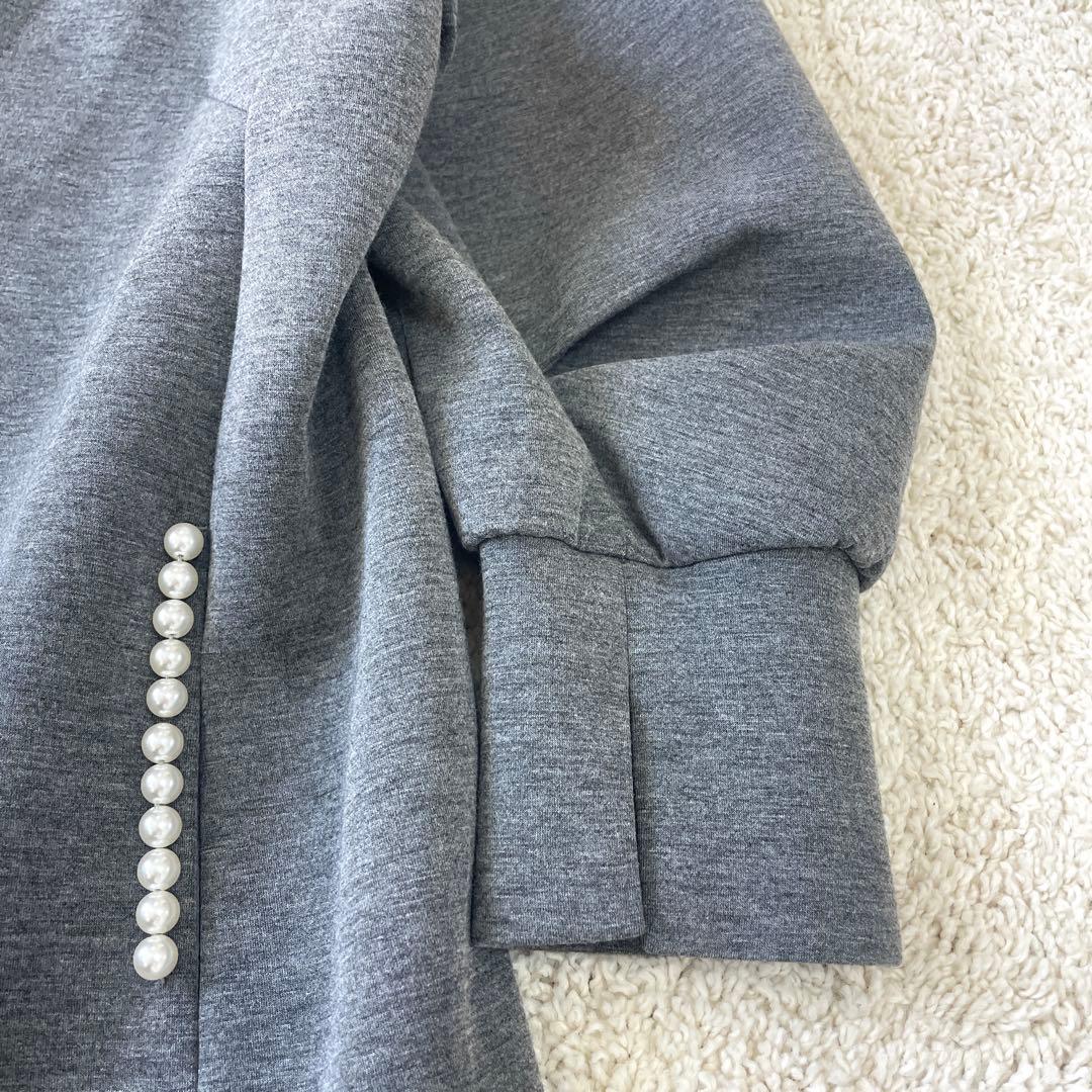 美品♡ ストラ 2way 衿取り外しパール付き ワンピース フレア グレー 38