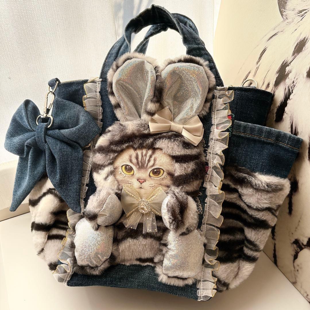 m*e様 コヤンイサムチョン　バッグ　アメショ風　タビー柄　ハンドメイド　デニム