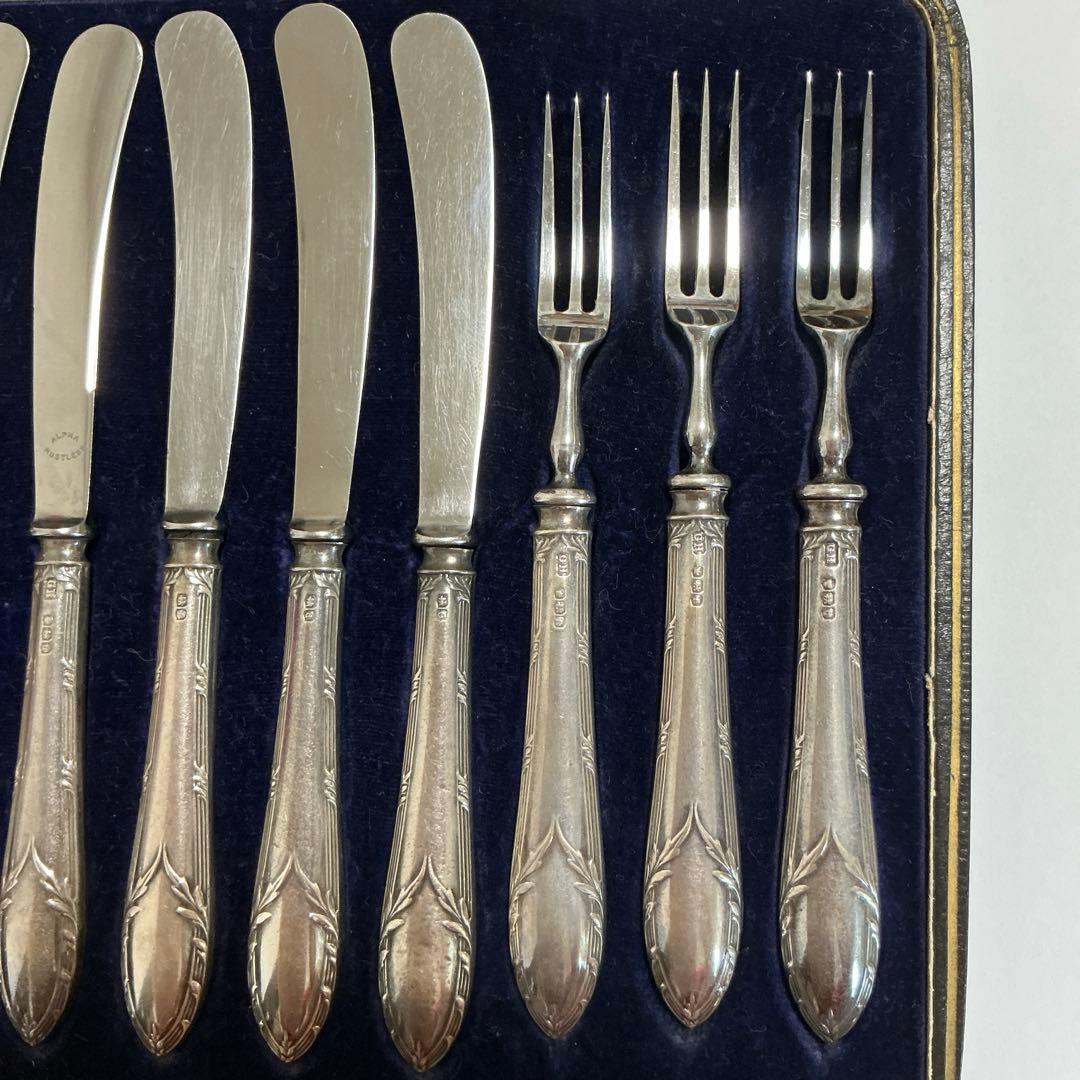 純銀持ち手の英国カトラリー12点　スターリングシルバー