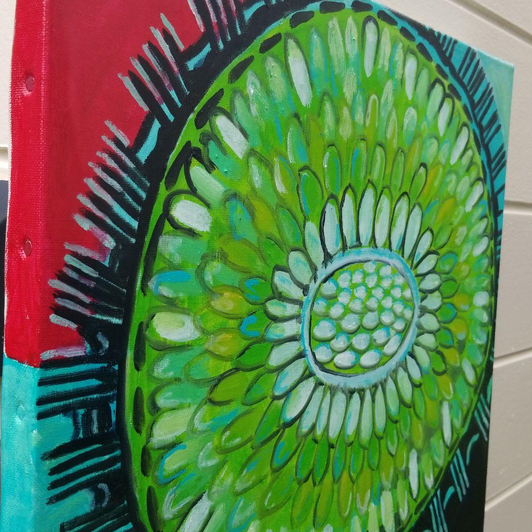 油絵　あらんぼん　小さな植物の中心部の世界　ボタニカルアート　ポップアート