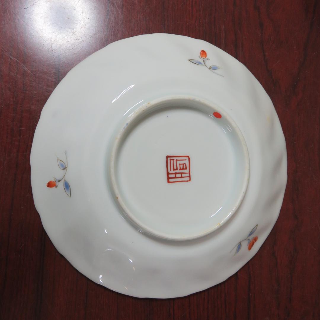 中皿 鳳凰 色絵付 窯傷 2枚 銘 明治 九谷