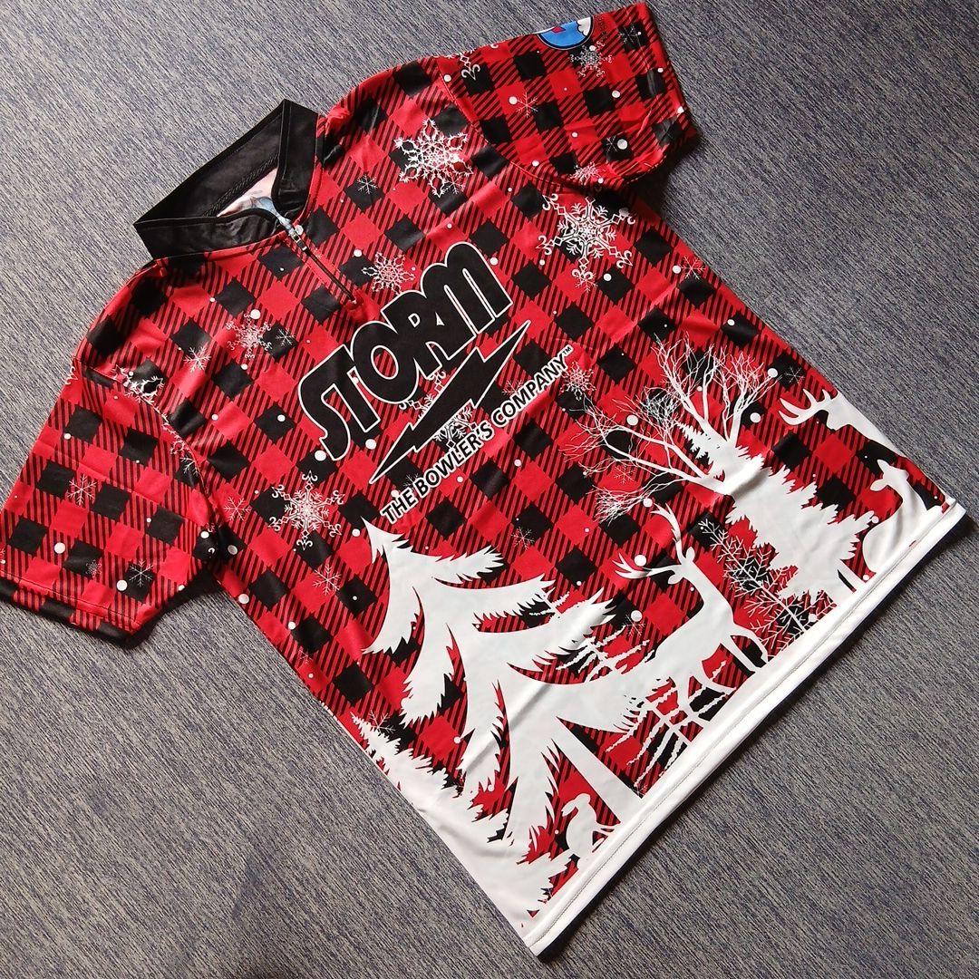 ✨新品✨ボウリングウェア　日本サイズL　ストーム　レッド　チェック　雪　トナカイ