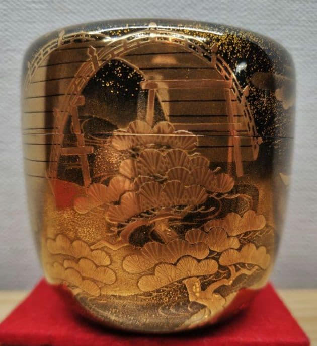 送料込【逢絢亭】茶道具 大棗 加賀塗 住吉蒔絵 内梨地 木製 芝野紫光 共箱入り