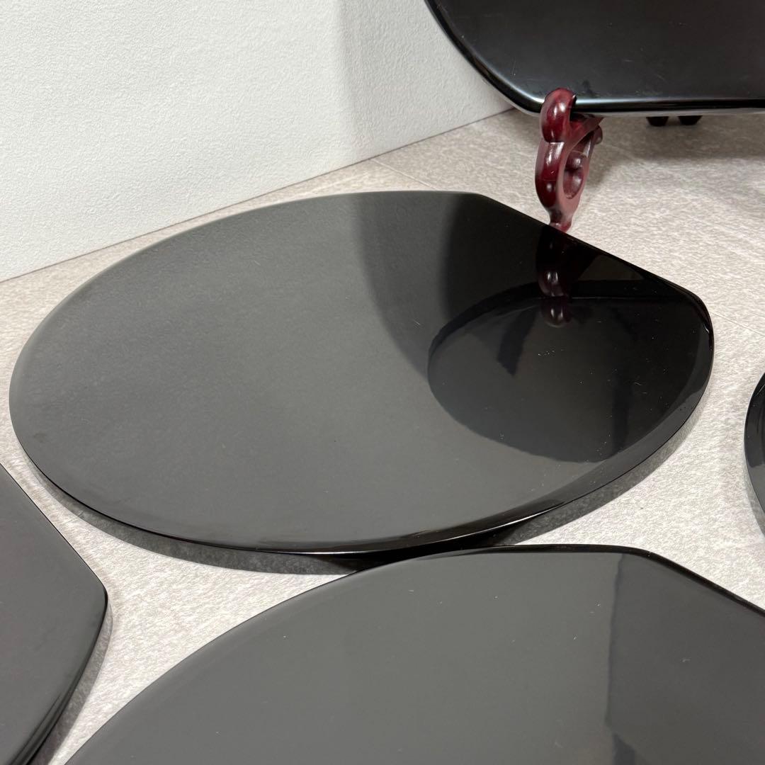 輪島屋本店謹製 輪島塗 卓上膳 五客 天然木 本漆 地の粉下地 半月膳