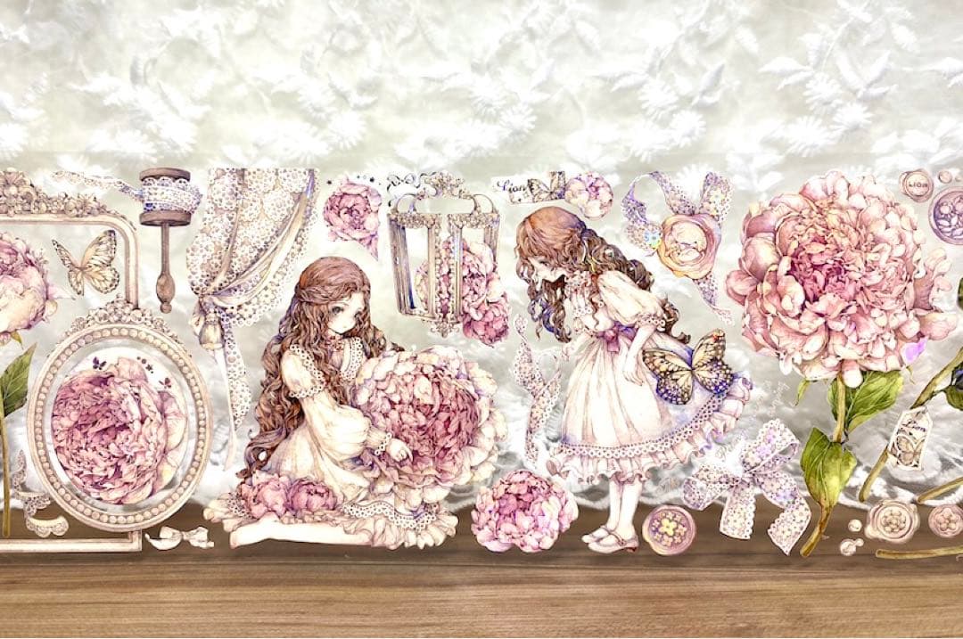 【KN058】海外PET貝殻光マスキングテープ　マステ切り売り　芍药季　お花