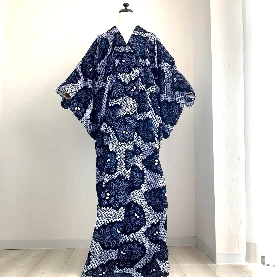 かのん 有松絞り・蜘蛛絞り　浴衣　しつけ糸付　未使用　手縫い　N120