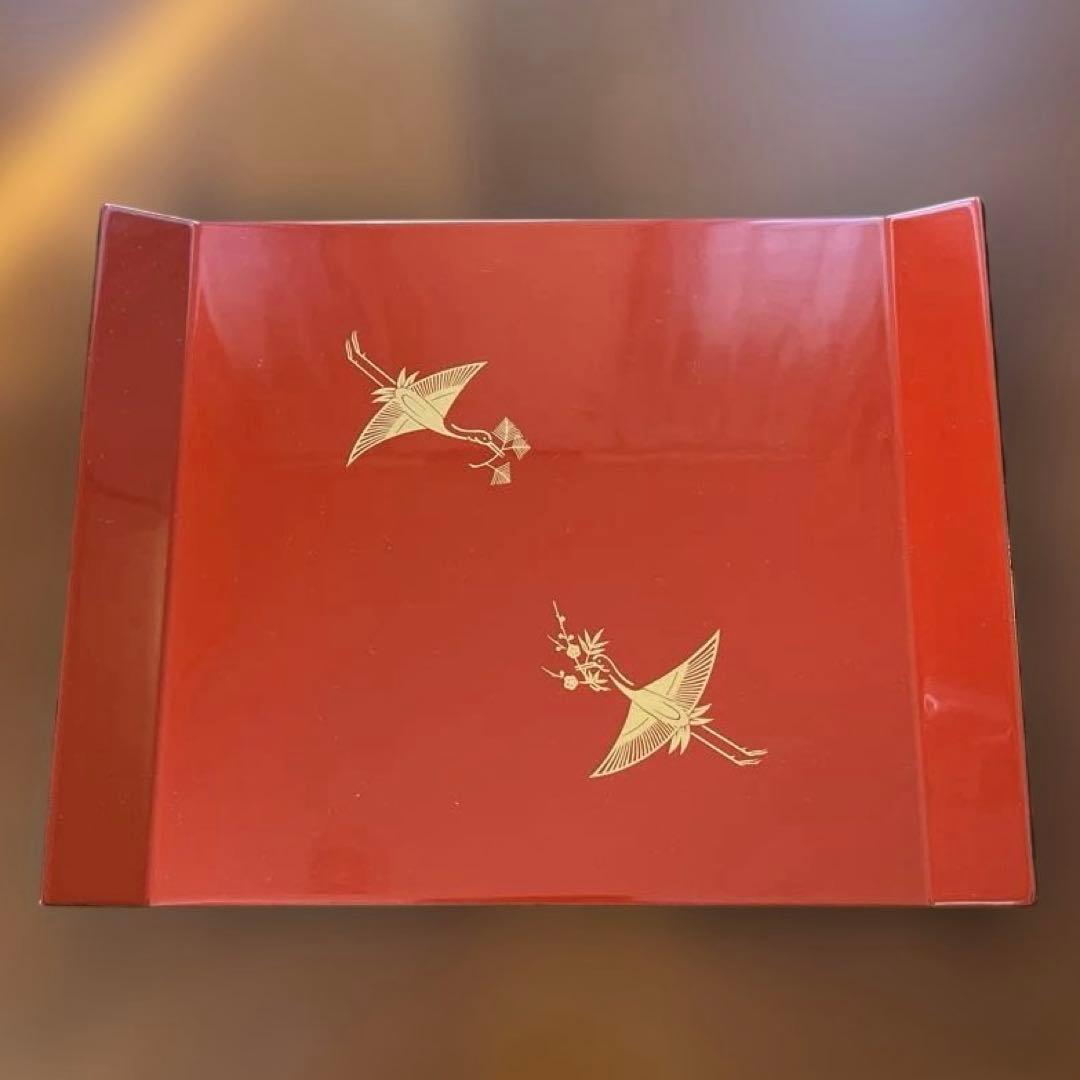 美品！象彦 松喰鶴 朱二方吹上盆