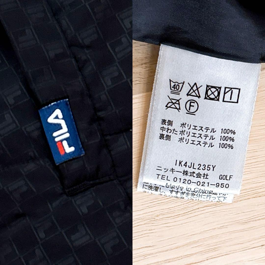 【フィラゴルフ】キルティング 中綿ベスト 総柄 ハイネック ゴルフ M 黒×白