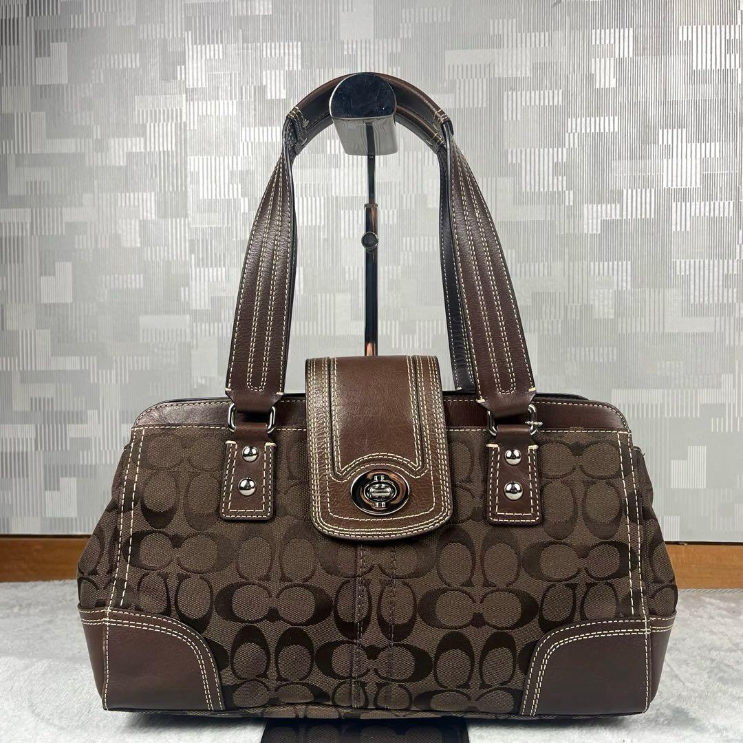 バッグ Coach Hand Bag Brown Signature