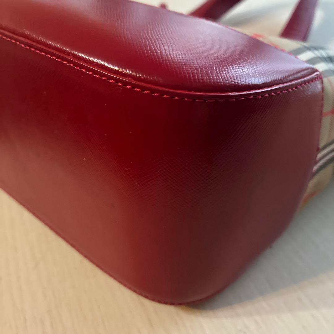 バーバリー ノバチェック ハンドバッグ ベージュ/レッド ゴールドチャーム 新品