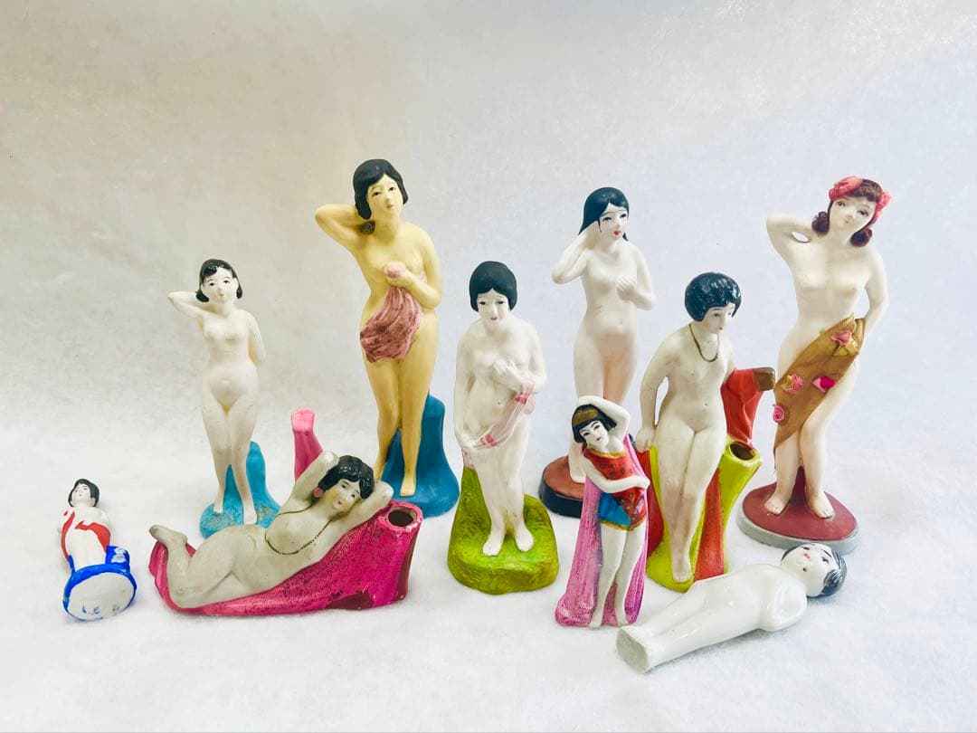 昭和初期 女性像 土人形 裸体表現 10体セット 全長約10〜18cm 美品