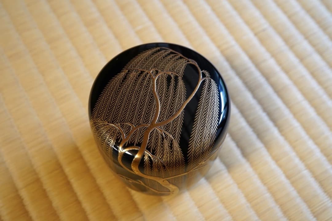 吉田 華正　柳蒔絵 大棗　而妙斎 ／梨子地　 茶道具 即中斎 惺斎 宗哲 近左