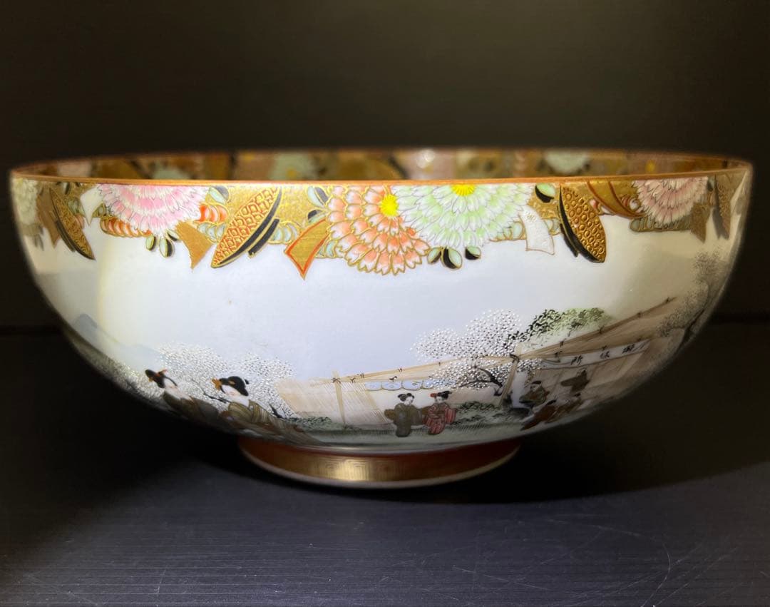 九谷焼　最上手　名工鏑木造　冬凪景文鉢　口径約19㎝　東Y7-1202☆2F