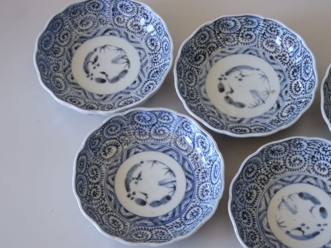 江戸時代　後期　古伊万里　松竹梅　蛸唐草文　膾皿　5客　なます皿　向付　取皿