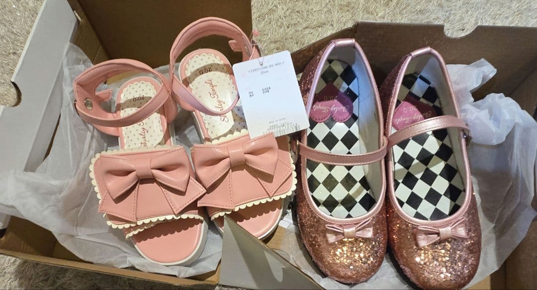 シャーリーテンプル　ピンクリボンサンダルとグリッターシューズセット