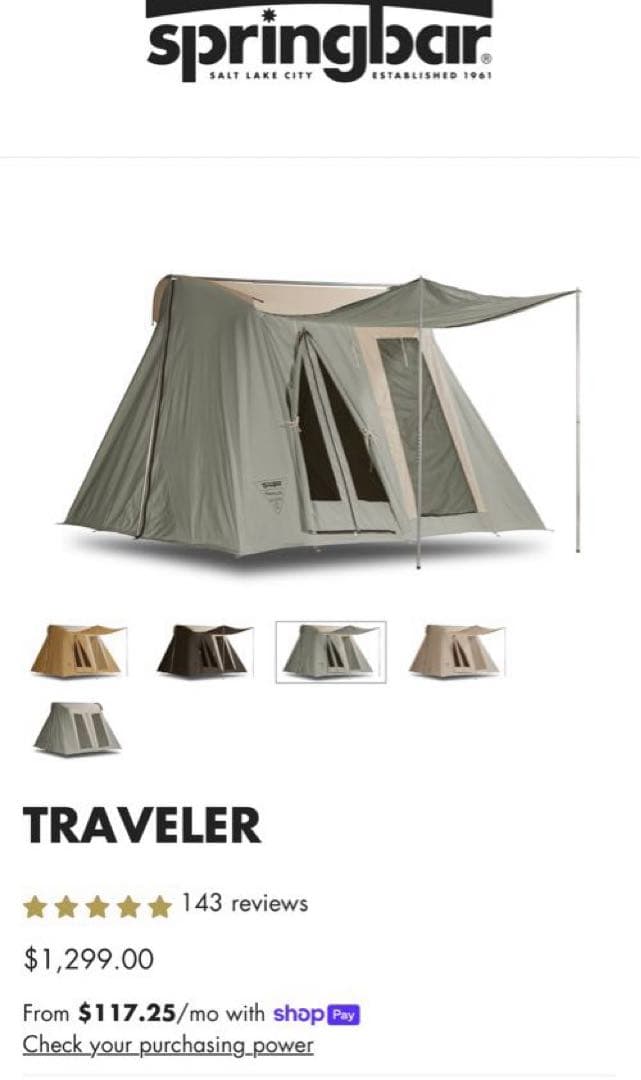 【A】① 本体　springbar テント　traveler カーカムス