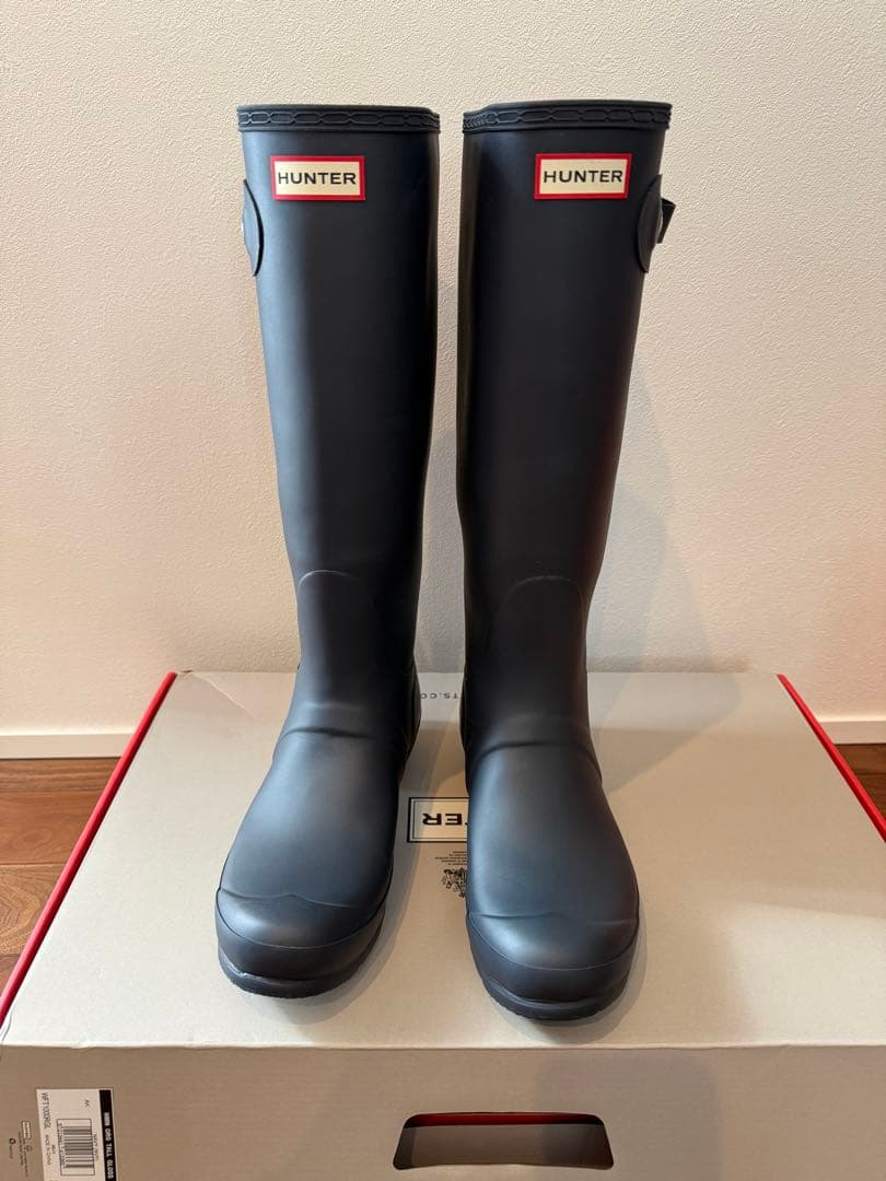 希少サイズ HUNTER レインブーツ ネイビー UK8 26〜27cm程度