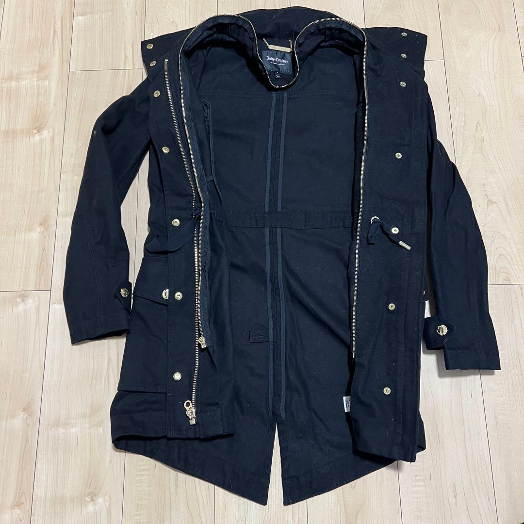 美品 ジューシークチュール ファー付きフード 黒 モッズコート サイズS