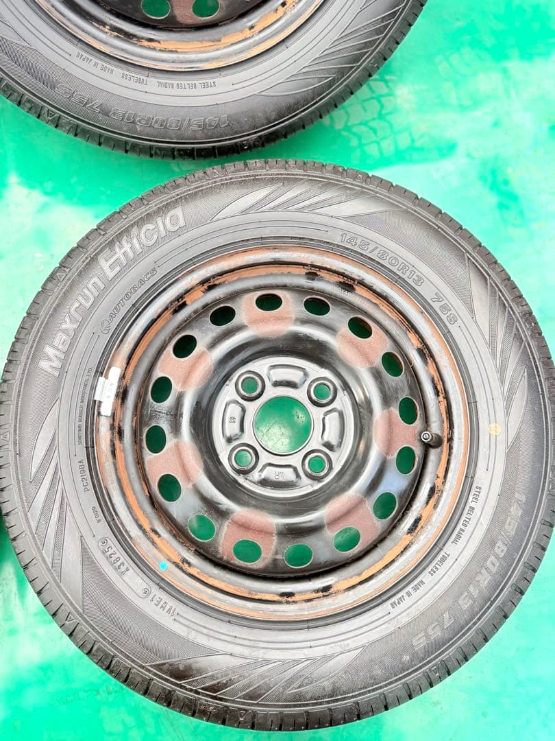 145/80R13 サマータイヤ スチールホイール付き 13x4.00B/4穴