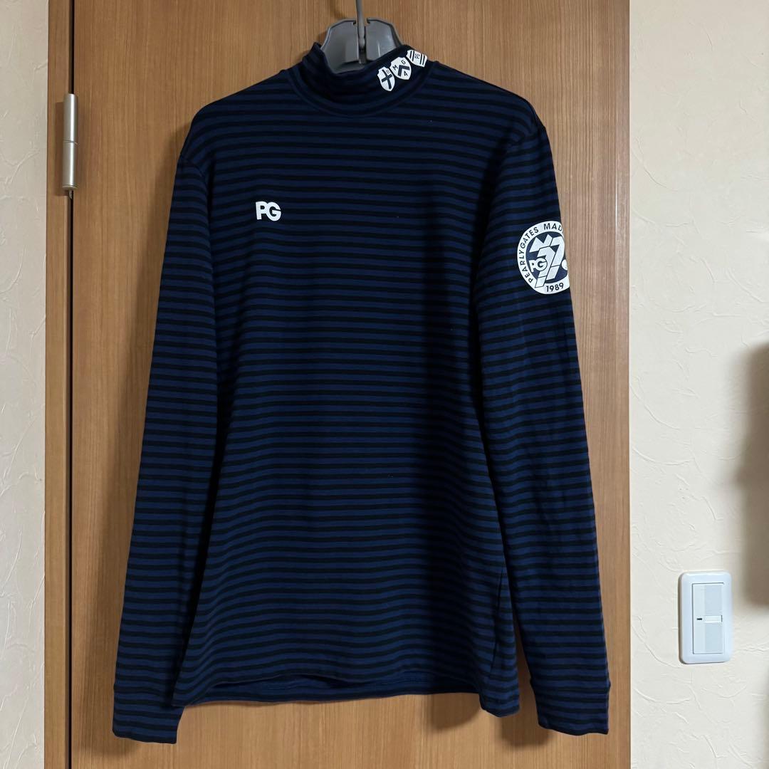 パーリーゲイツ ハイネック 長袖 L ボーダー　ネイビーブラック