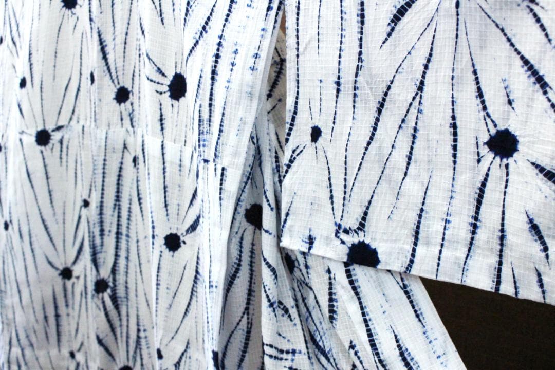 【有松絞り】【浴衣】【白地に藍】【肩身丈161/裄69】白地に藍の杢目絞り浴衣