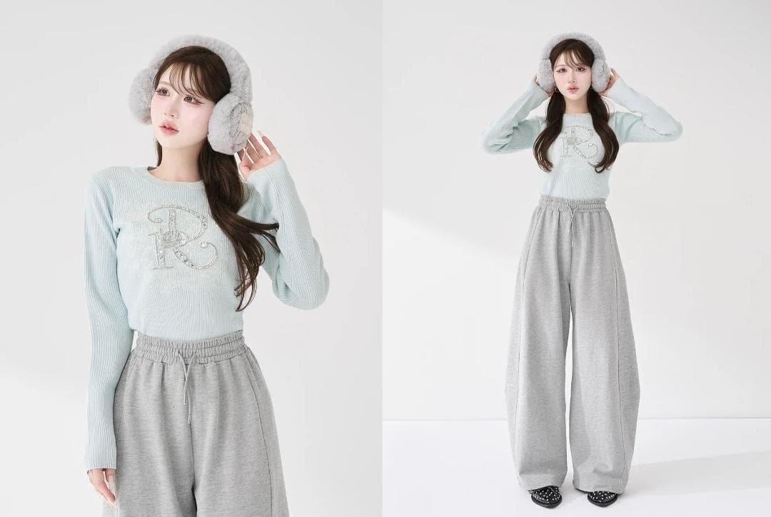 ダーリッチ darich DRビジューフラワーリブニットトップス SAX