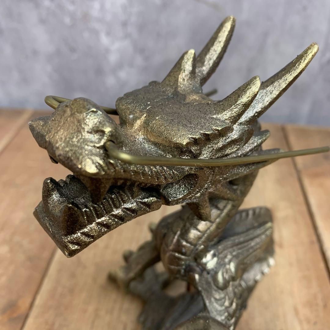 4F 【縁起物】龍 置物 真鍮風 ブロンズ調 ドラゴン 竜 龍神 五本爪 宝玉