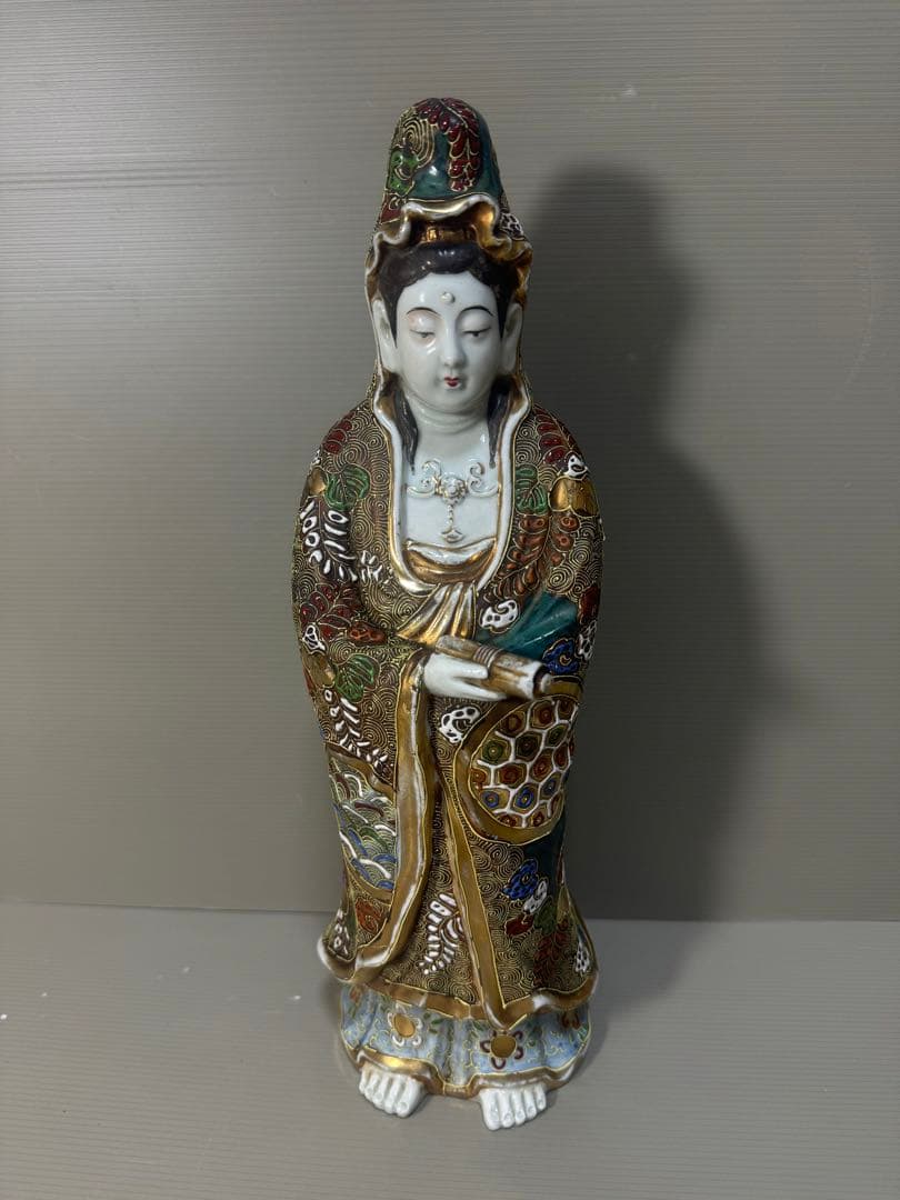 2308 九谷焼 観音菩薩像 仏像 色絵金彩 置物