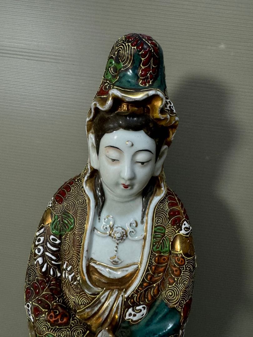 2308 九谷焼 観音菩薩像 仏像 色絵金彩 置物