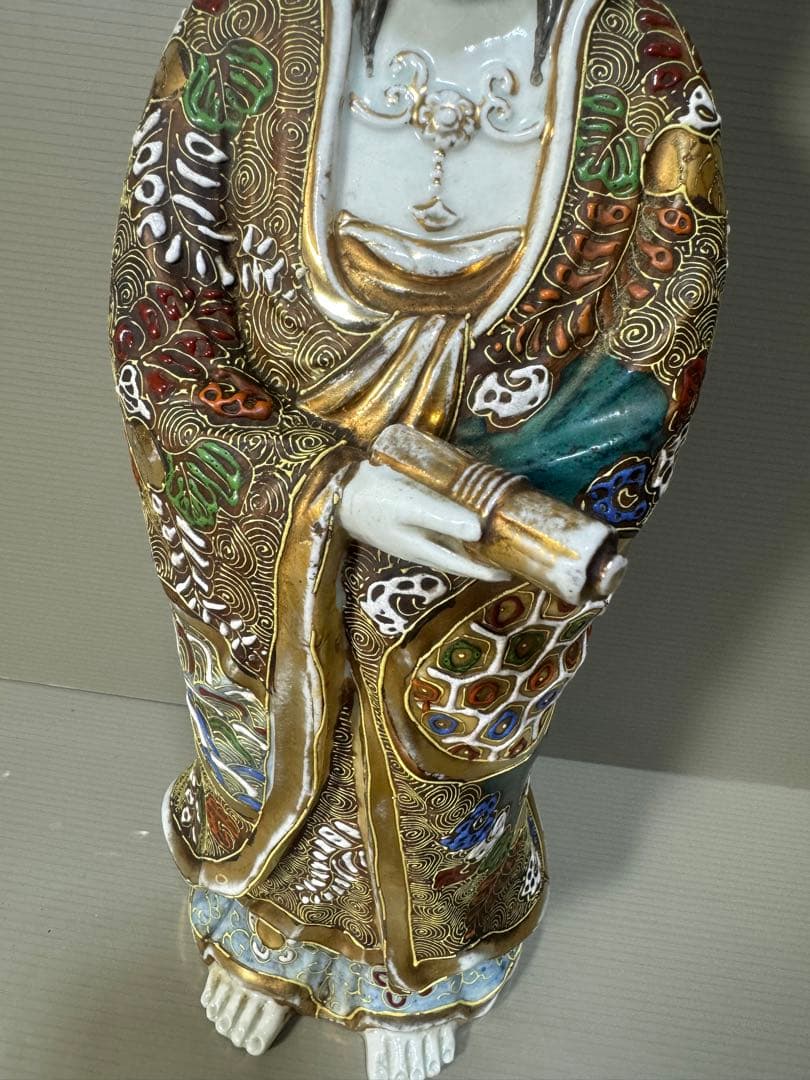 2308 九谷焼 観音菩薩像 仏像 色絵金彩 置物