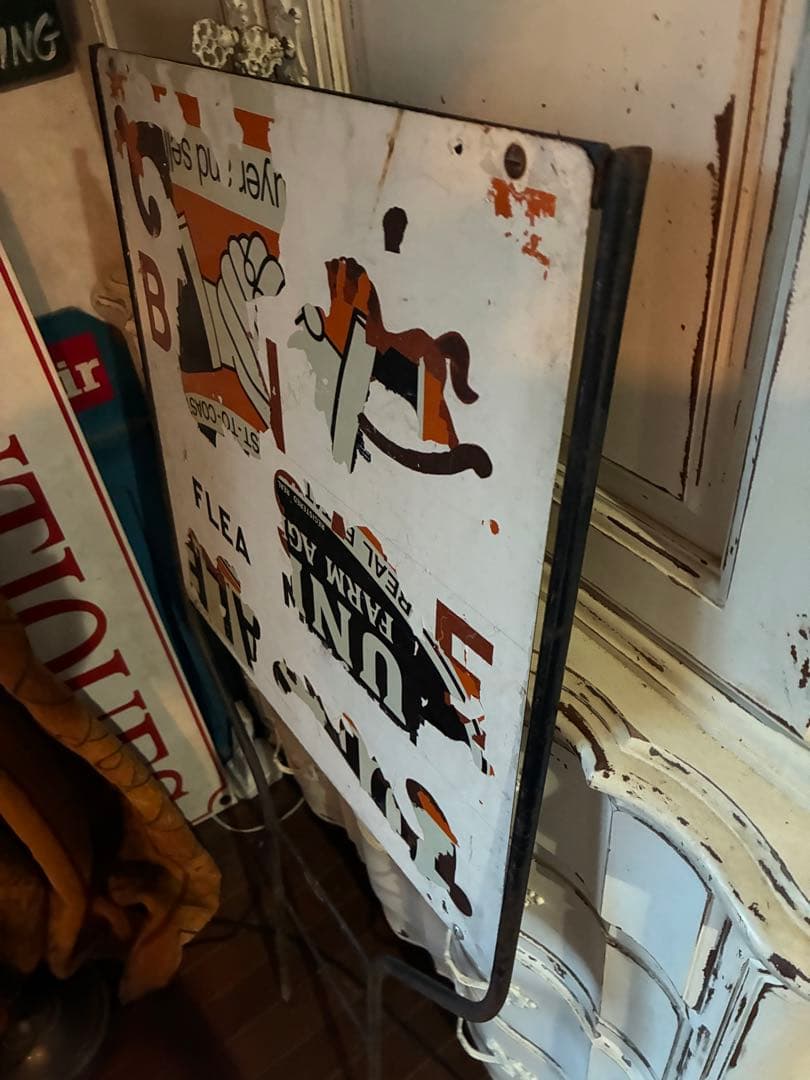 アンティーク　大きな　サイン　プレート　立て　看板　道路　標識　広告　アメリカ